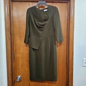 The Fold London Olive Green Asymmetric Sheath Dress Size 10